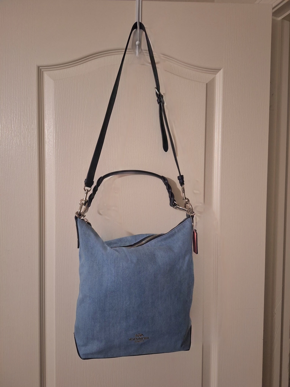 Coach Brushed Denim Shoulder Bag With Leather Strap